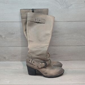 Born Women Taupe Heeled Boots Tall Leather Shoes Sz 7.5